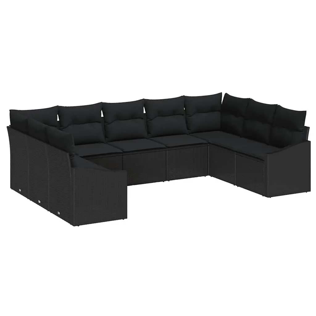Outdoor Sofa Set Black 9 Piece Modular Garden Furniture with Removable Cushions and Adjustable Table