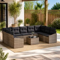 Garden Sofa Set 10 Piece Grey Poly Rattan Outdoor Furniture with Cushions