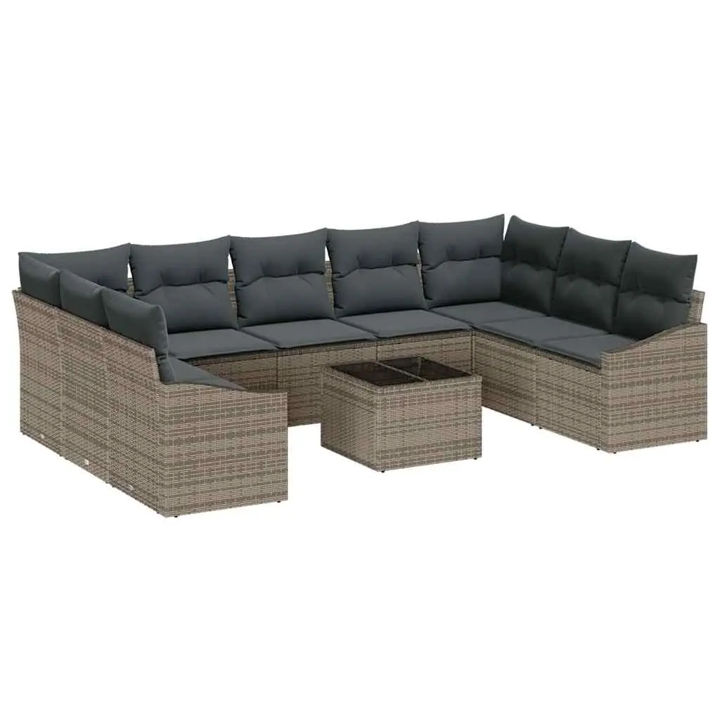 Garden Sofa Set 10 Piece Grey Poly Rattan Outdoor Furniture with Cushions
