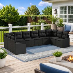 Compact Modular Garden Sofa Set - 10 Pieces in Black