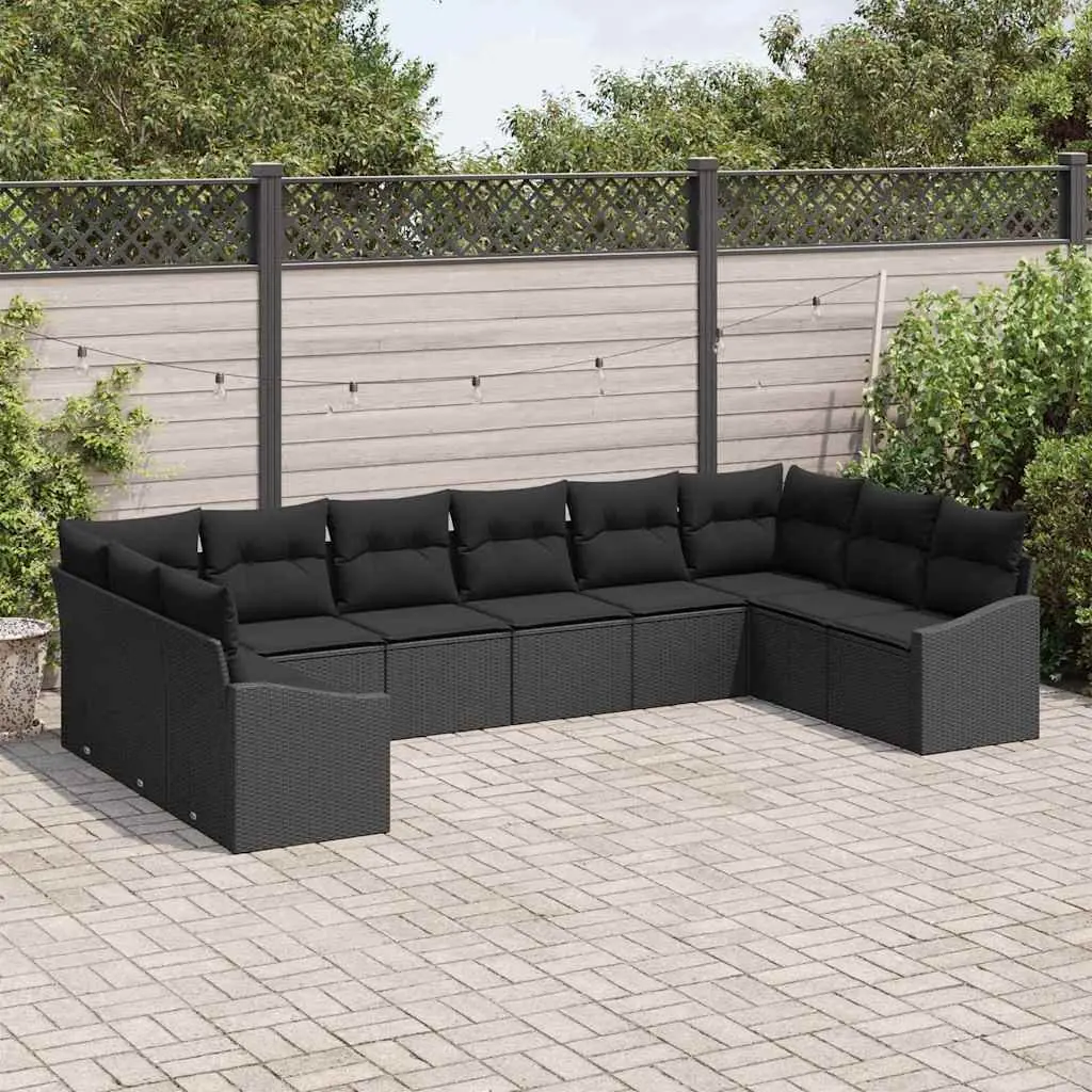 Garden Sofa Set 10 Pcs Outdoor Furniture Black Poly Rattan Modular Patio Seating