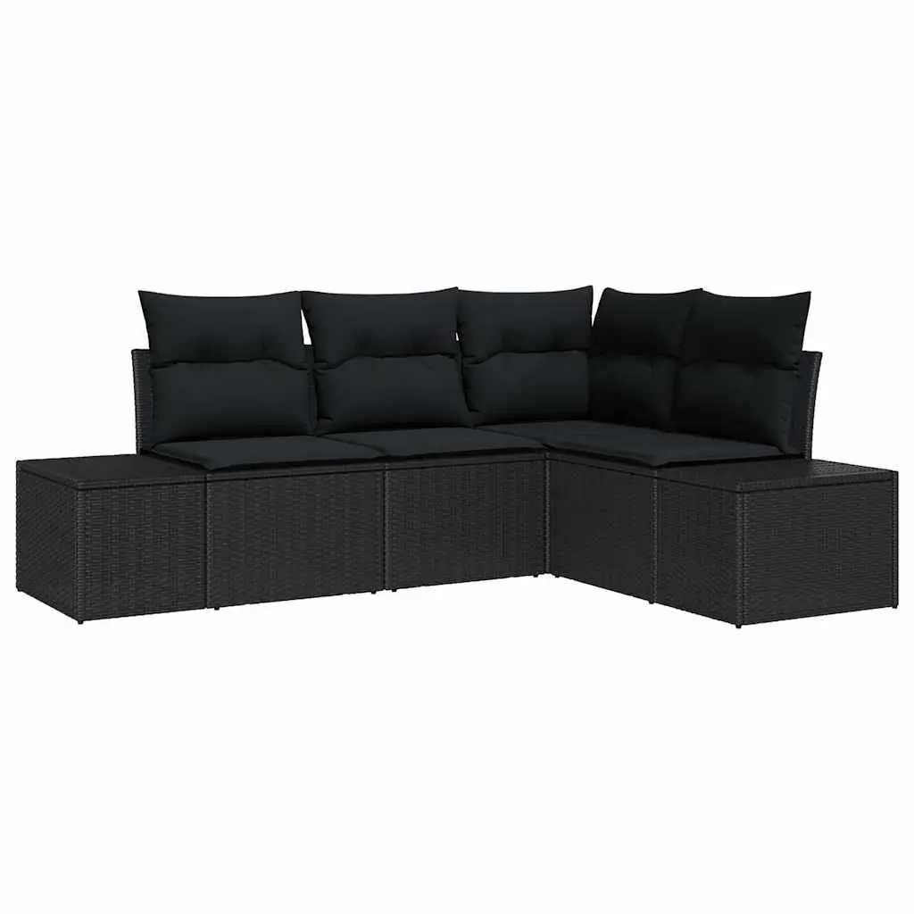 Outdoor Garden Sofa Set 4 Piece Black Poly Rattan Modular Patio Furniture