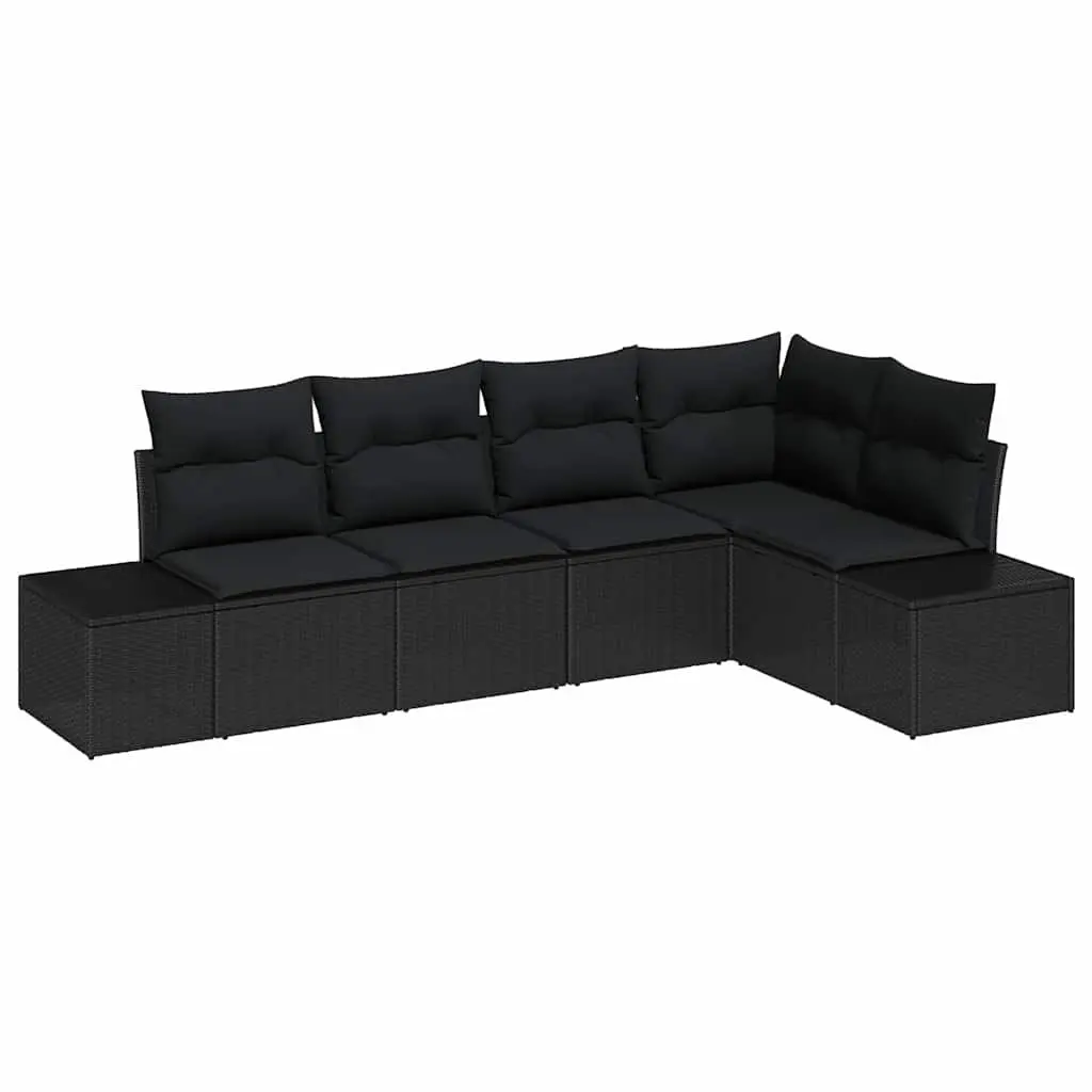 Outdoor Garden Sofa Set Black 5 Piece Modular Poly Rattan Patio Furniture