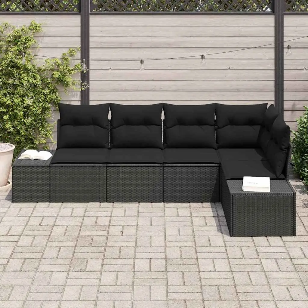 Outdoor Garden Sofa Set Black 5 Piece Modular Poly Rattan Patio Furniture