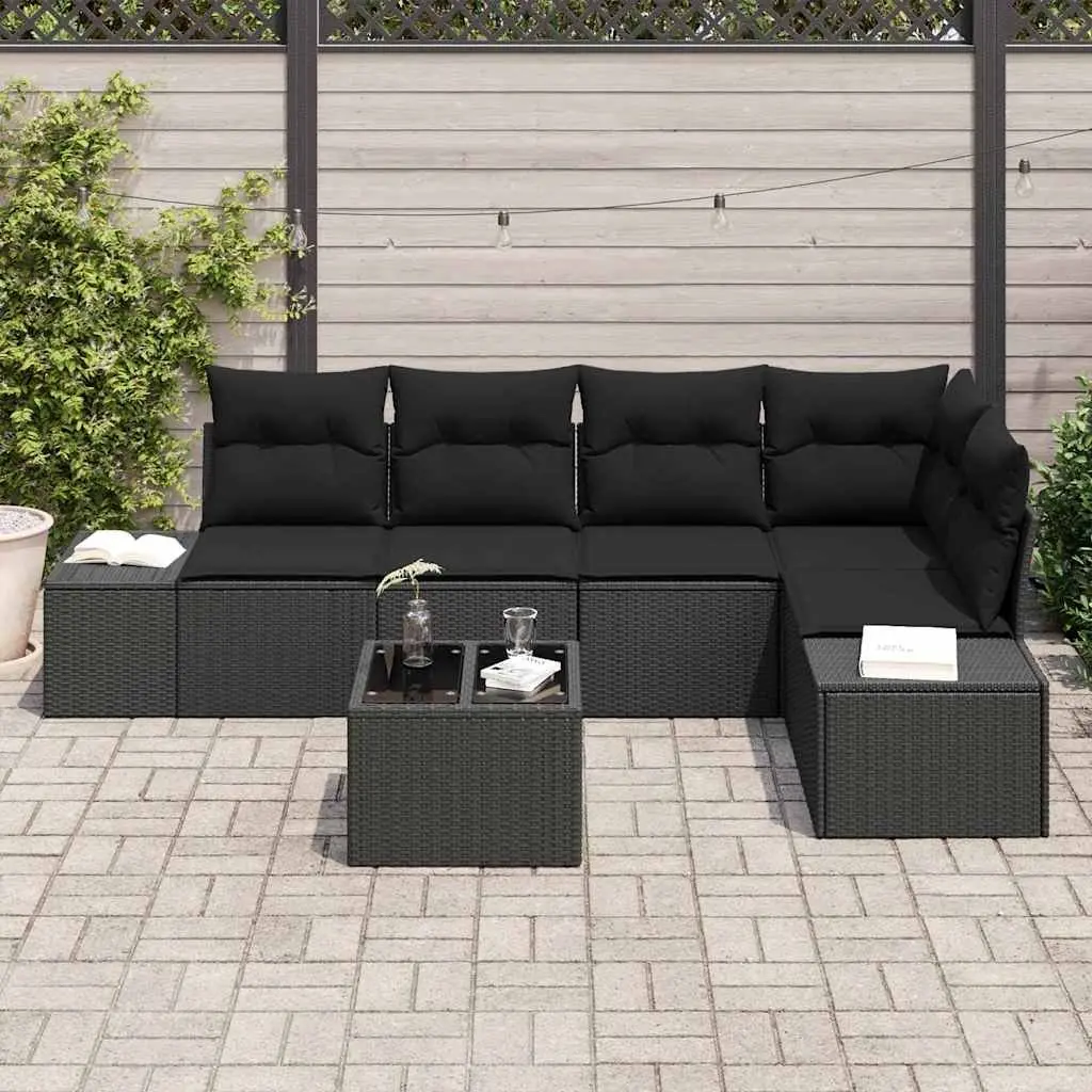 Outdoor Garden Sofa Set Black 6 Pieces Modular Poly Rattan Weather Resistant