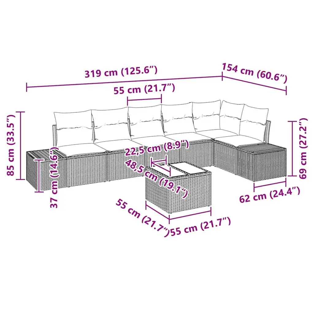Outdoor Garden Sofa Set 7 Piece Modular Patio Furniture with Cushions Black
