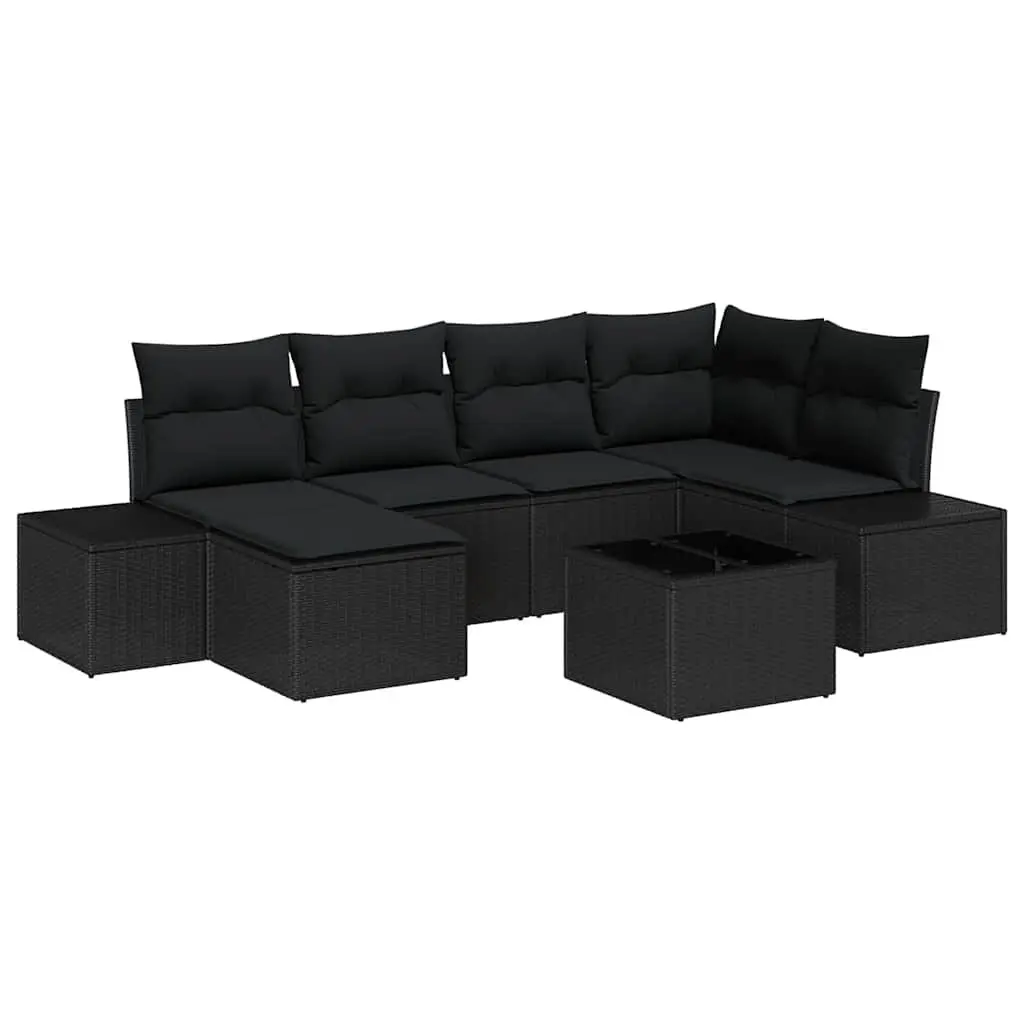 7 Piece Black Rattan Sofa Set for Outdoor Enjoyment