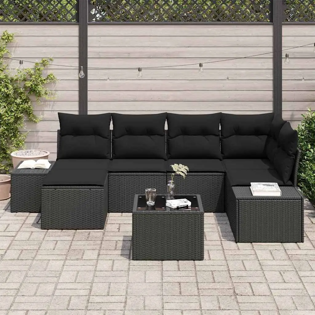7 Piece Black Rattan Sofa Set for Outdoor Enjoyment
