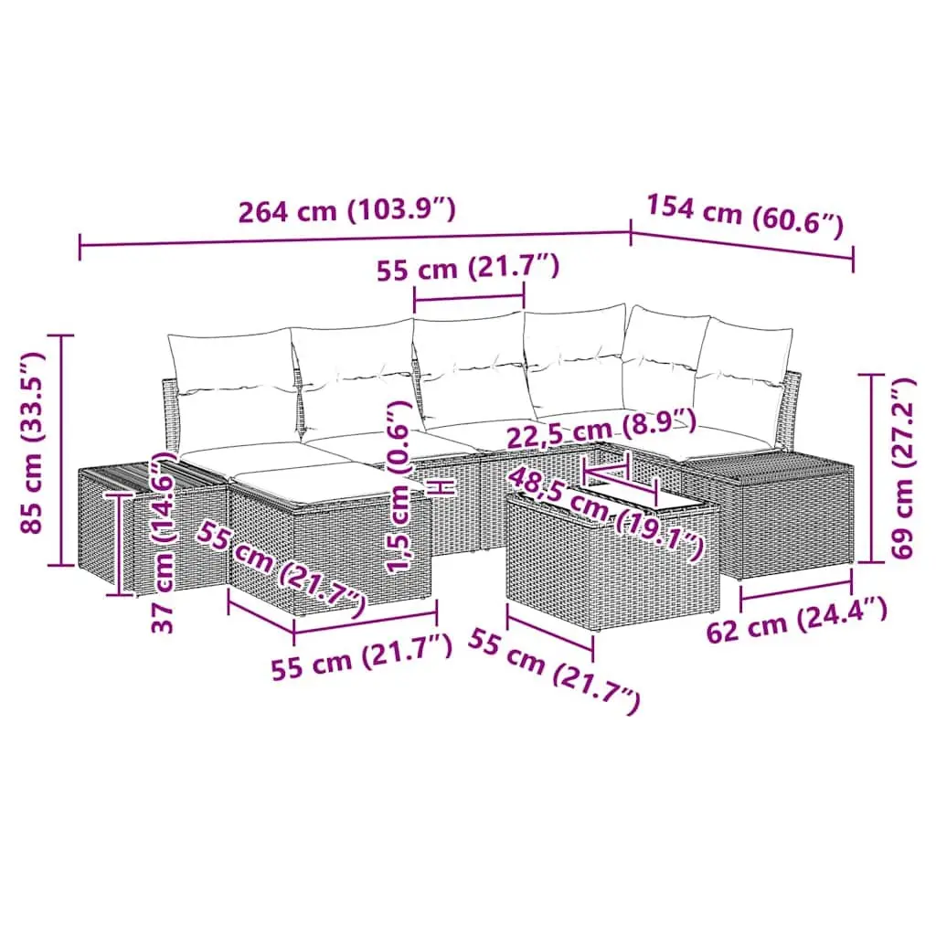 7 Piece Black Rattan Sofa Set for Outdoor Enjoyment