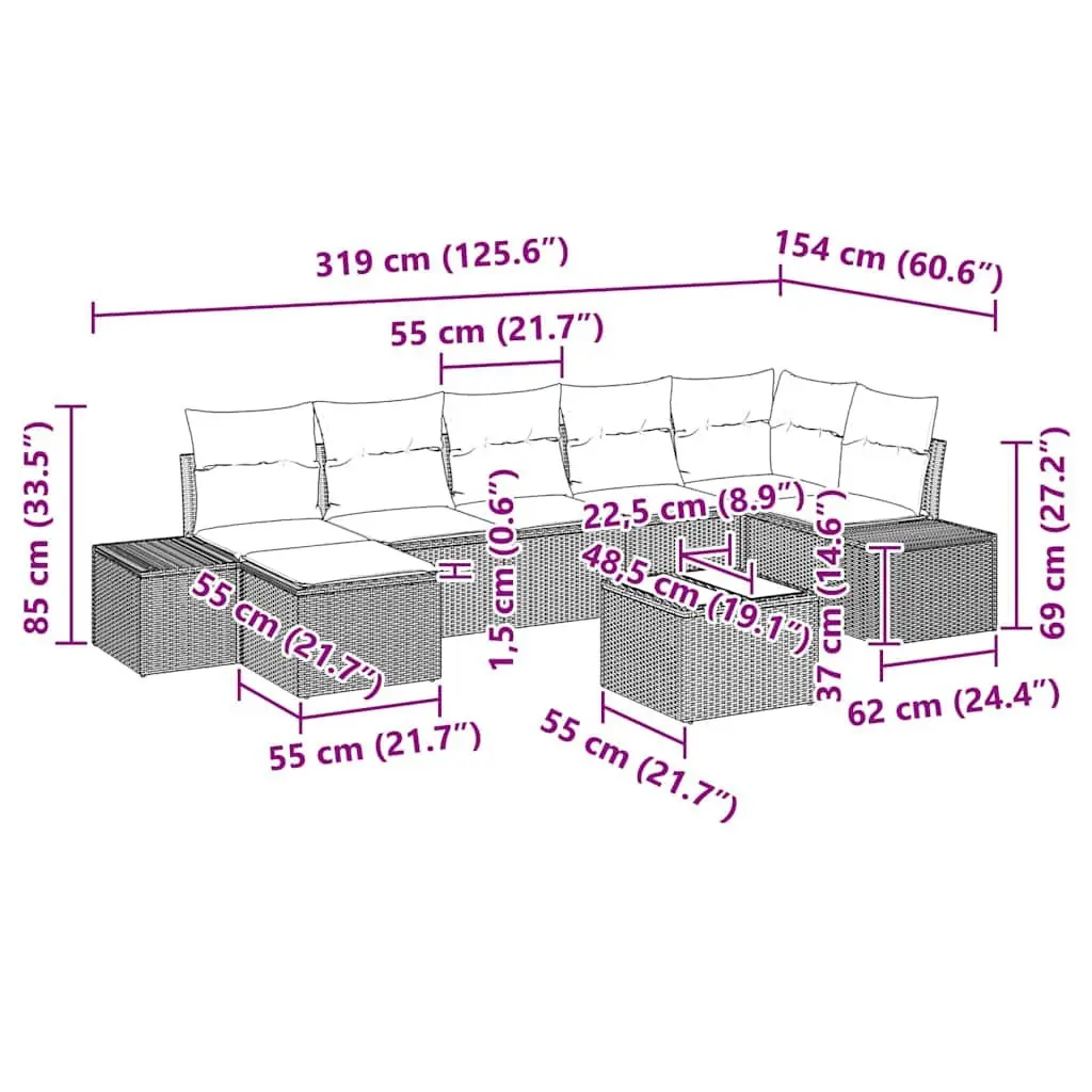 Garden Sofa Set Black 8 Piece Modular Sectional Outdoor Furniture Poly Rattan