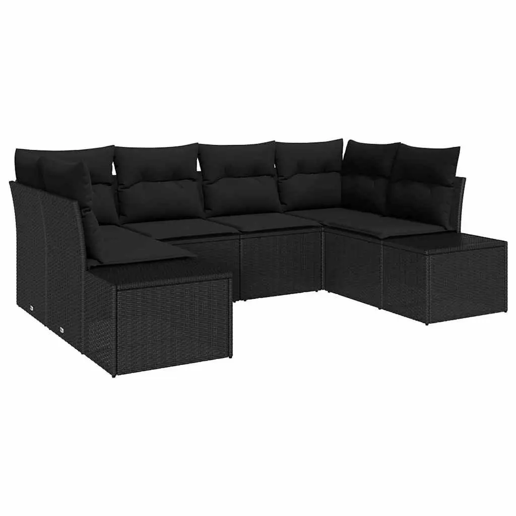 Garden Sofa Set Black 6 Piece Modular Outdoor Furniture Poly Rattan with Cushions