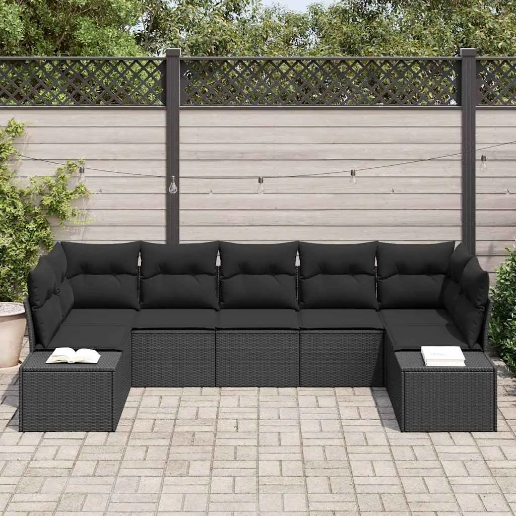 Garden Sofa Set 7 Piece Black Poly Rattan Outdoor Furniture Modular Lounge