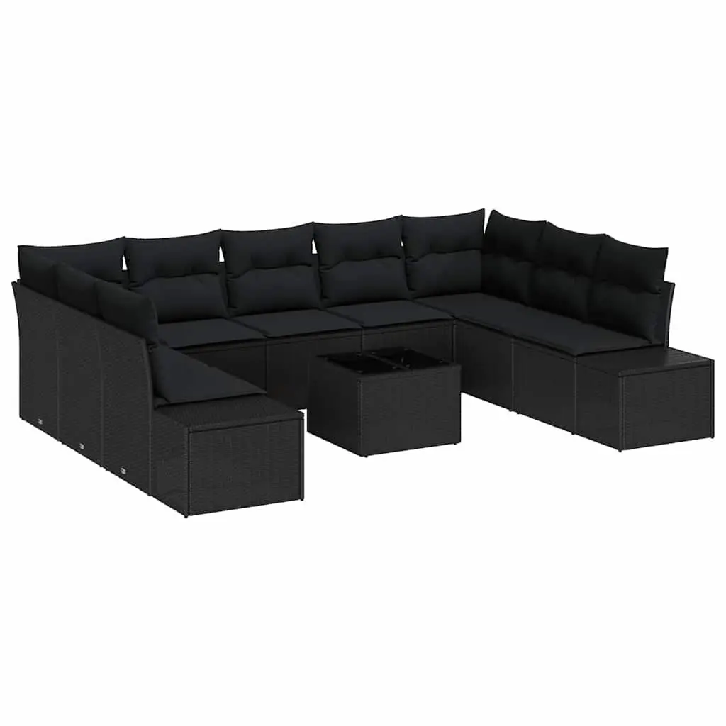 Modular Garden Sofa Set Black 10 Pieces Weatherproof Cushions Poly Rattan Outdoor Furniture