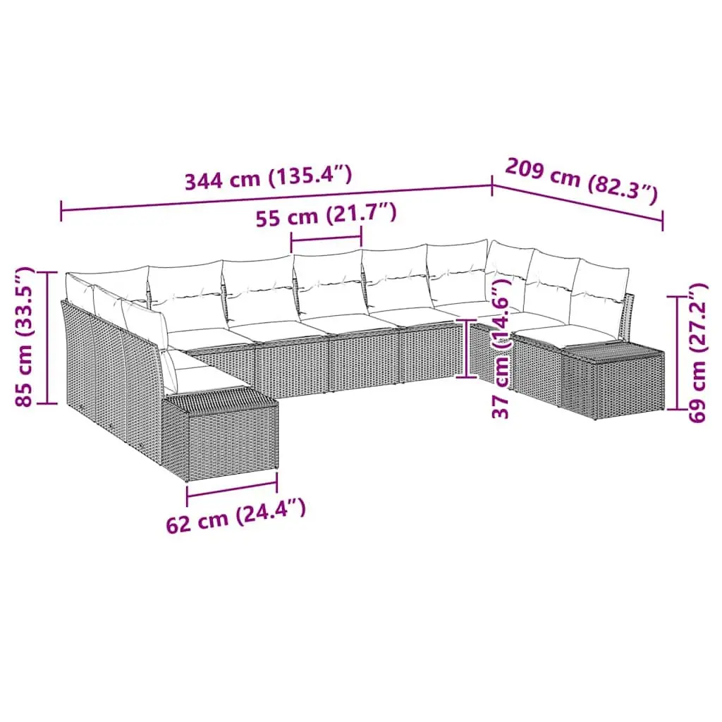 Garden Sofa Set 10 Piece Outdoor Sectional Poly Rattan Modular Lounge with
