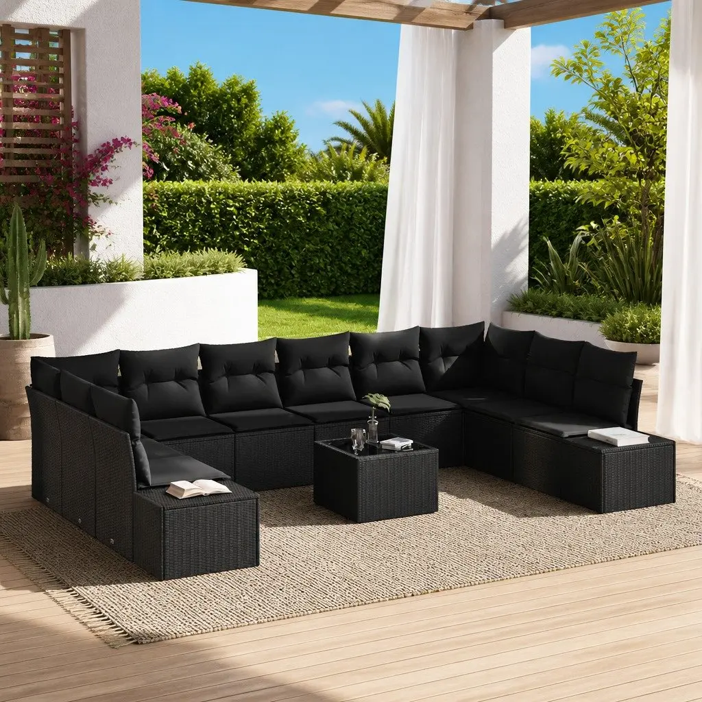 Garden Sofa Set Black 11 Piece Modular Sectional Weather Resistant Cushions