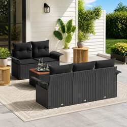 Garden Sofa Set 6 Piece Modular Outdoor Furniture Black Poly Rattan Patio