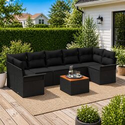 Concise 8-Piece Modular Garden Sofa Set in Black Rattan