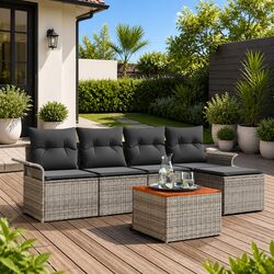 Compact and Stylish 6-Piece Grey Garden Sofa Set
