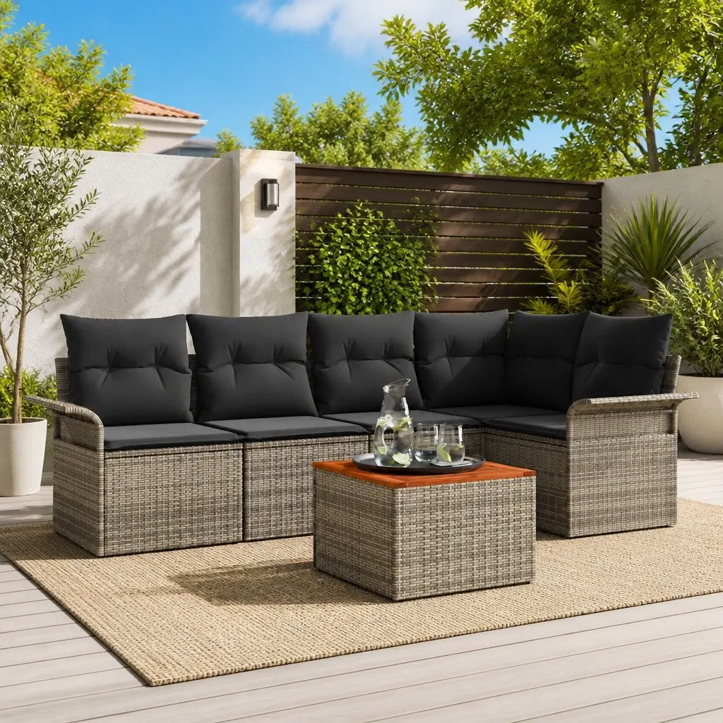 Garden Sofa Set Grey 6 Piece Modular Outdoor Furniture Poly Rattan with Cushions