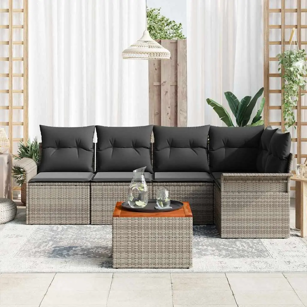 Garden Sofa Set Grey 6 Piece Modular Outdoor Furniture Poly Rattan with Cushions