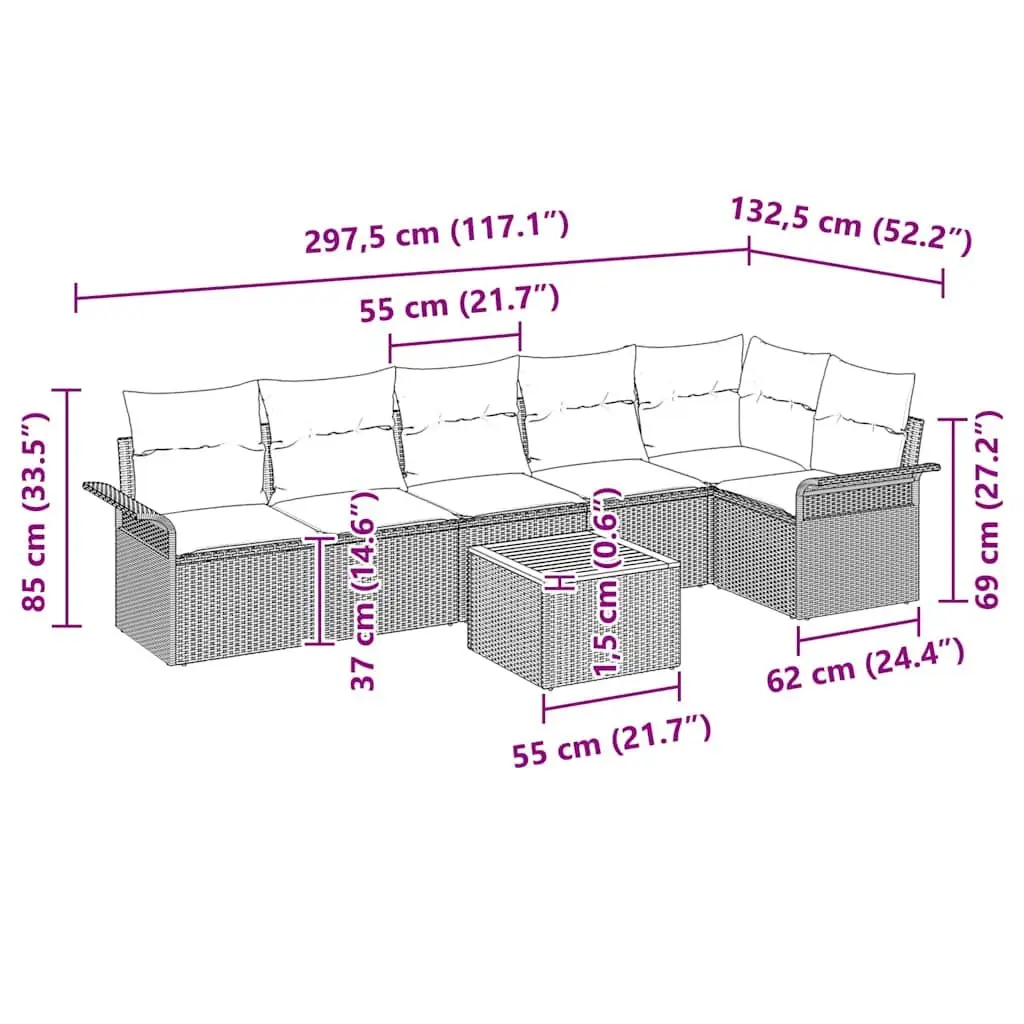 Modular Garden Sofa Set Grey 7 Piece Outdoor Patio Furniture Poly Rattan with Cushions