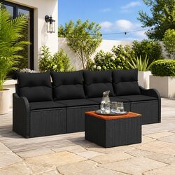 5 Piece Black Modular Sofa Set for Outdoor Enjoyment