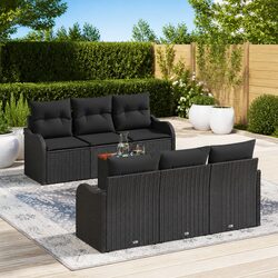 Garden Sofa Set Modular 7 Pieces Outdoor Patio Furniture Black Poly Rattan with