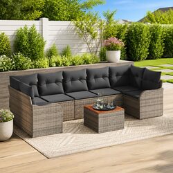 Modular Garden Sofa Set Outdoor Furniture Grey Rattan with Cushions 8 Piece