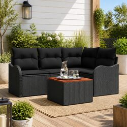 Garden Sofa Set 5 Piece Modular Outdoor Furniture Black Poly Rattan Patio Lounge