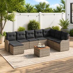 Compact 9-Piece Grey Garden Sofa Set for Outdoors