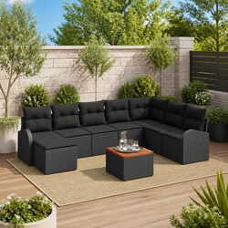 Garden Sofa Set 9 Pieces Modular Outdoor Furniture Black Poly Rattan Patio
