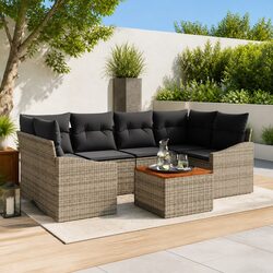 Concise 7 Piece Outdoor Sofa Set in Grey Rattan