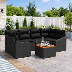 Outdoor Garden Sofa Set 7 Piece Modular Patio Furniture with Cushions Black
