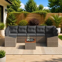 Compact 8-Piece Grey Modular Sofa Set for Outdoors