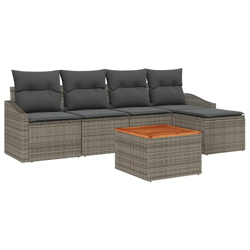 Garden Sofa Set Grey 6 Piece Modular Outdoor Furniture Poly Rattan with Cushions