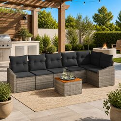 Concise Modular Garden Sofa Set: 7 Pieces in Grey