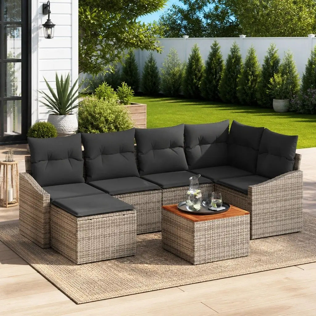 Garden Sofa Set Grey 7 Piece Modular Outdoor Furniture with Cushions