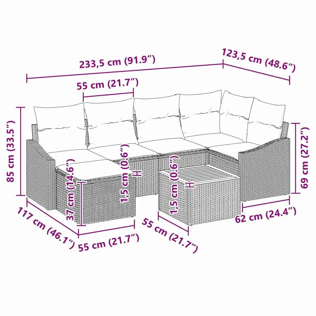 Garden Sofa Set Grey 7 Piece Modular Outdoor Furniture with Cushions