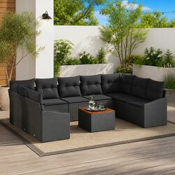 Modular Garden Sofa Set 10 Piece Outdoor Furniture Black Poly Rattan Patio