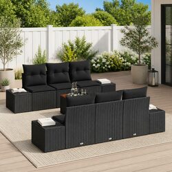 Concise 7-Piece Outdoor Sofa Set with Black Poly Rattan