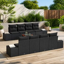 Concise Black Modular Garden Sofa Set - 9 Pieces Included