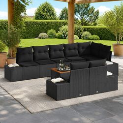 Garden Sofa Set 9 Piece Outdoor Modular Furniture Black Poly Rattan Patio Lounge
