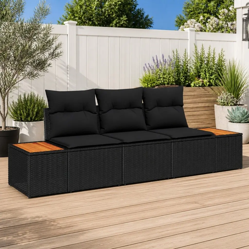 Garden Sofa Set 3 Piece Black Poly Rattan Outdoor Furniture Modular Patio Lounge