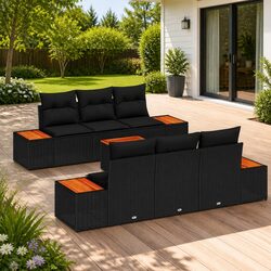 Outdoor Garden Sofa Set 7 Piece Modular Patio Furniture Black Poly Rattan With