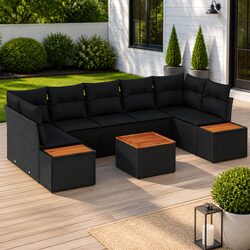 Garden Sofa Set 8 Pieces Black Poly Rattan Outdoor Furniture Modular Seating