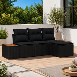 Outdoor Garden Sofa Set 4 Piece Modular Lounge Furniture Black Poly Rattan Patio