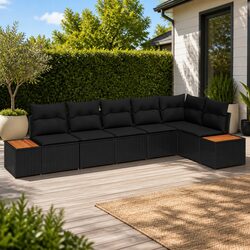 Concise 6-Piece Black Garden Sofa Set with Cushions