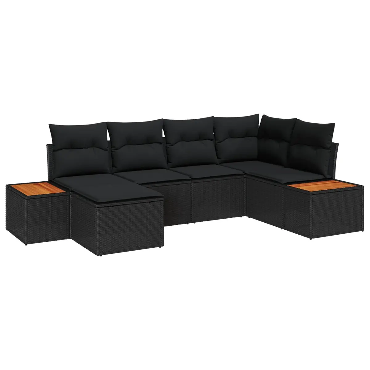 Garden Sofa Set 6 Pieces Black Poly Rattan Outdoor Furniture with Cushions