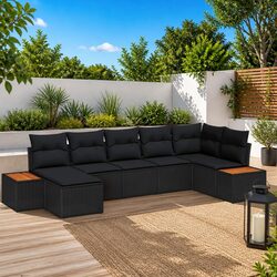 Compact 7-Piece Black Outdoor Sofa Set for Relaxation