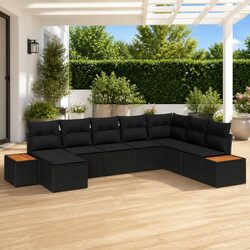 Outdoor Garden Sofa Set 8 Piece Modular Lounge Furniture Black Poly Rattan